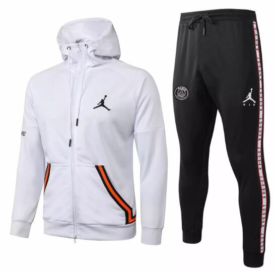 PSG Jordan White Hoodie Jacket Training Kits with Pants 2020/21